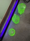 Lot Of GREEN GLOW Uranium Glass Sugar Creamer NO RESERVE