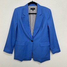 Talbots Relaxed 90s Blazer Azure Blue Pique Knit One button Jacket Preppy Size 6