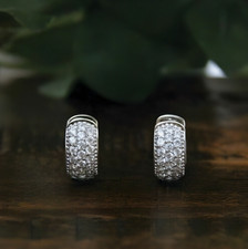 1 CT Round Pave Set Diamond Huggie Hoop Women Earrings 14k White Gold Plated