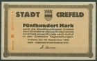 Crefeld 500 Mark 1922, Müller 895.1, Lightly Used (K1836)