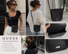 GUESS Black Leather Mini Crossbody Bag Small ...