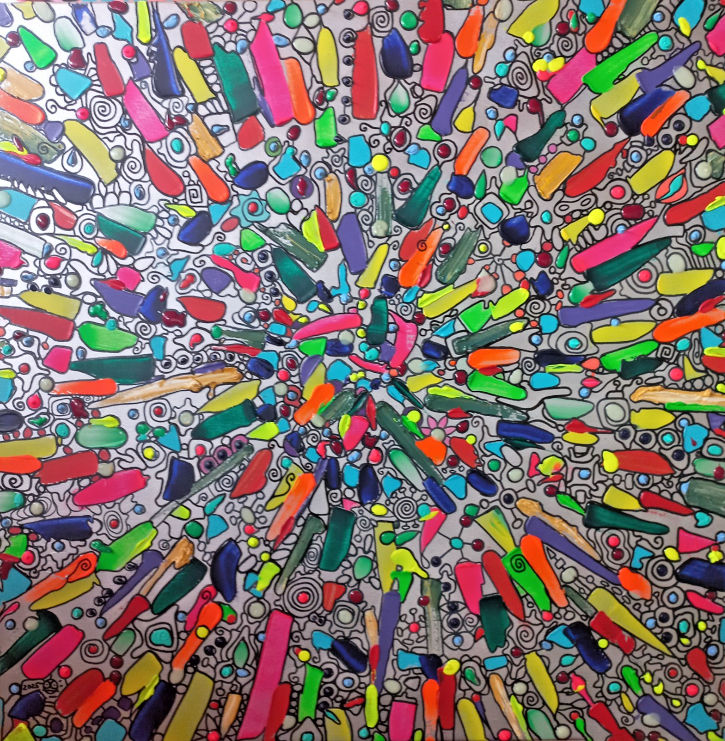 FRAGMENTARIUM - Glow in dark , UV Active, Large 39x39in Original Canvas Abstract