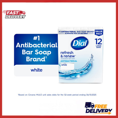 Dial Antibacterial Bar Soap 12 Bars 4 oz White Deodorant Clean Fresh Skin