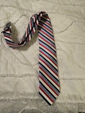BRUNO PIATTELLI Tie Men  s Repp Red White Blue Stripe Silk hand Made Necktie NEW