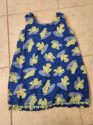 Handmade Frog Summer Dress Blue Green Girls Size 5t READ #1376