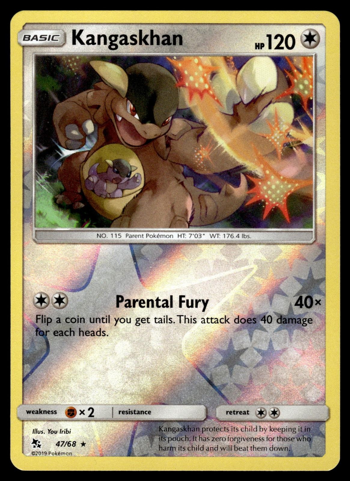 Kangaskhan 47/68 Rare Hidden Fates Pokemon Reverse Holo Near Mint