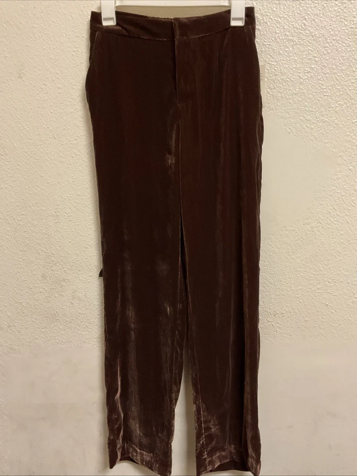 🌻 Pantalones de terciopelo de pierna recta de tiro alto para mujer - Un nuevo día marrón talla 10 🆕