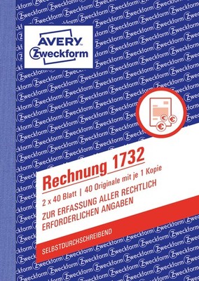 Avery Zweckform 1732 Invoice A6 Self-Copying 2x40 Sheets White/Yellow