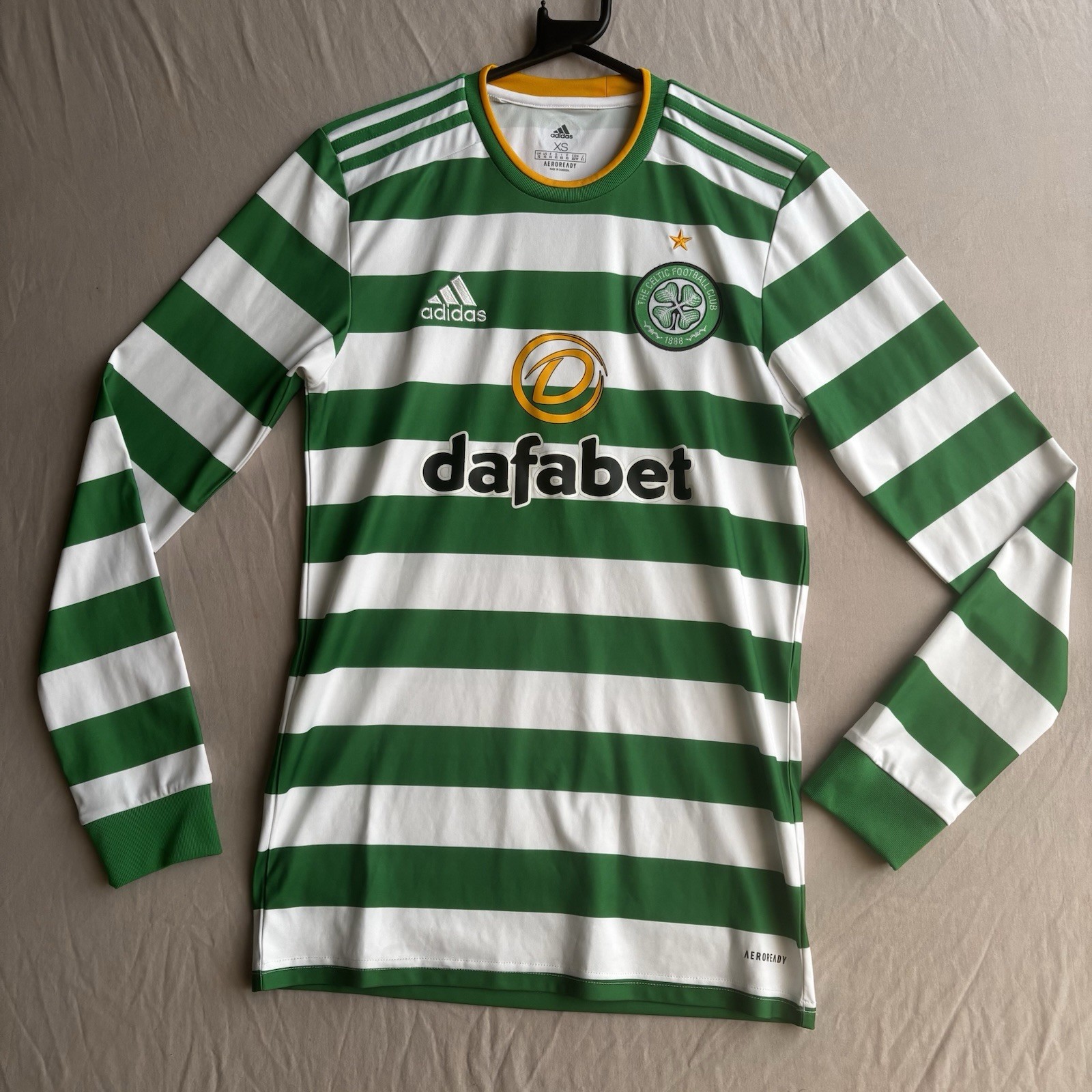 Camiseta de fútbol Celtic FC Adidas local manga larga XS verde blanco Aeroready