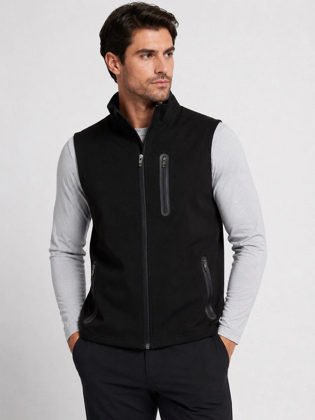 Bugatchi Soft Touch Performance Knit Vest Caviar Black Full Zip Size Small