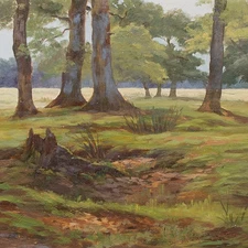 Forest Landscape Trees Oil on Paper Unknown Early 20th Century