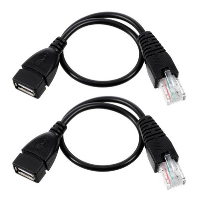 2 PCS 11.81 Inch Black USB 2.0 To RJ45 Ethernet Adapter Female To Male Cord