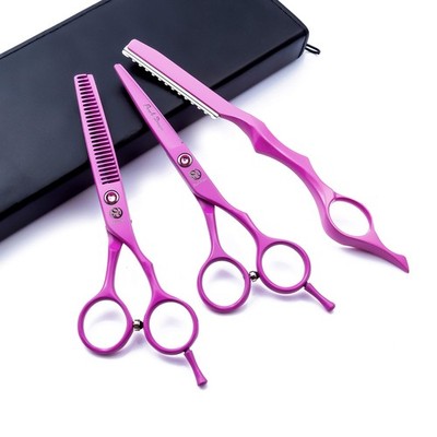 5.5 inch Pink Hair Cutting Scissors Set with Razor, Leather Scissors Case,Hai...