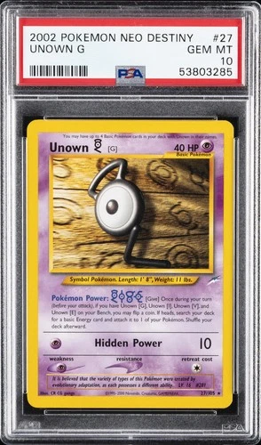 2002 POKEMON NEO DESTINY #27 UNOWN G PSA 10