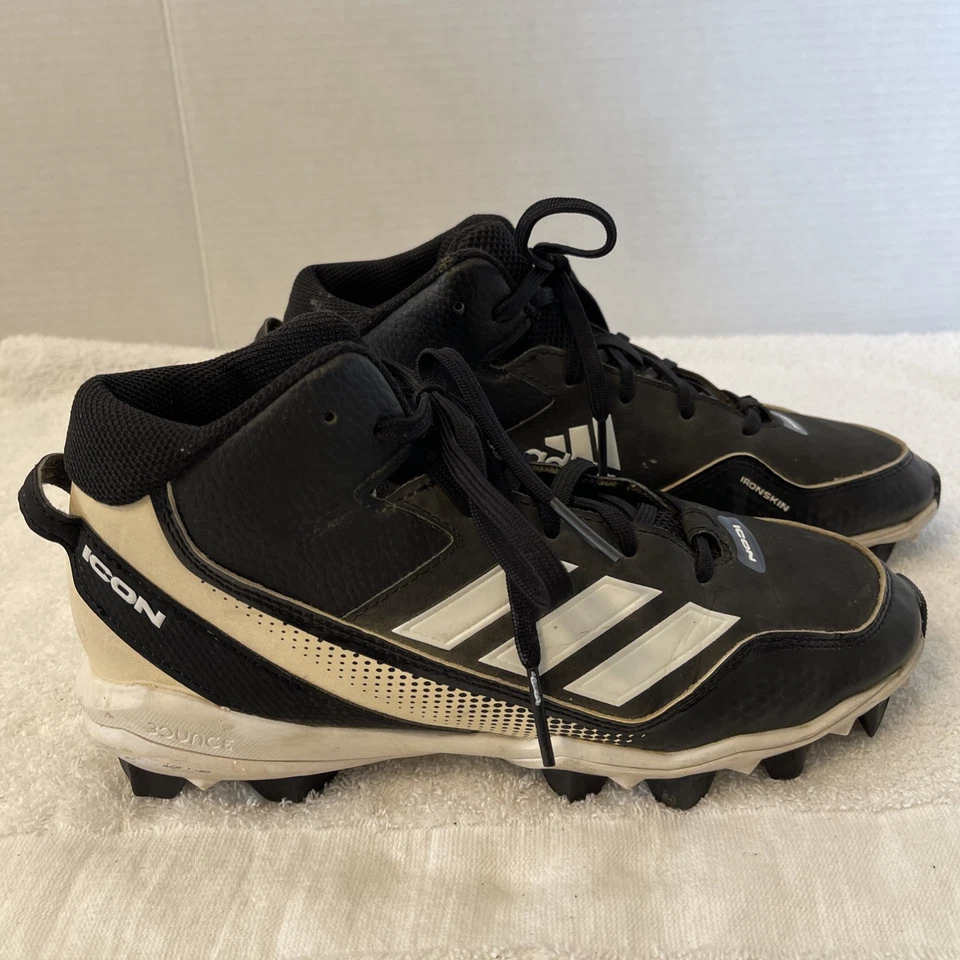 Boys Youth Adidas Icon Black/White Baseball Cleats Size 5 S23704 - Image 3 of 4