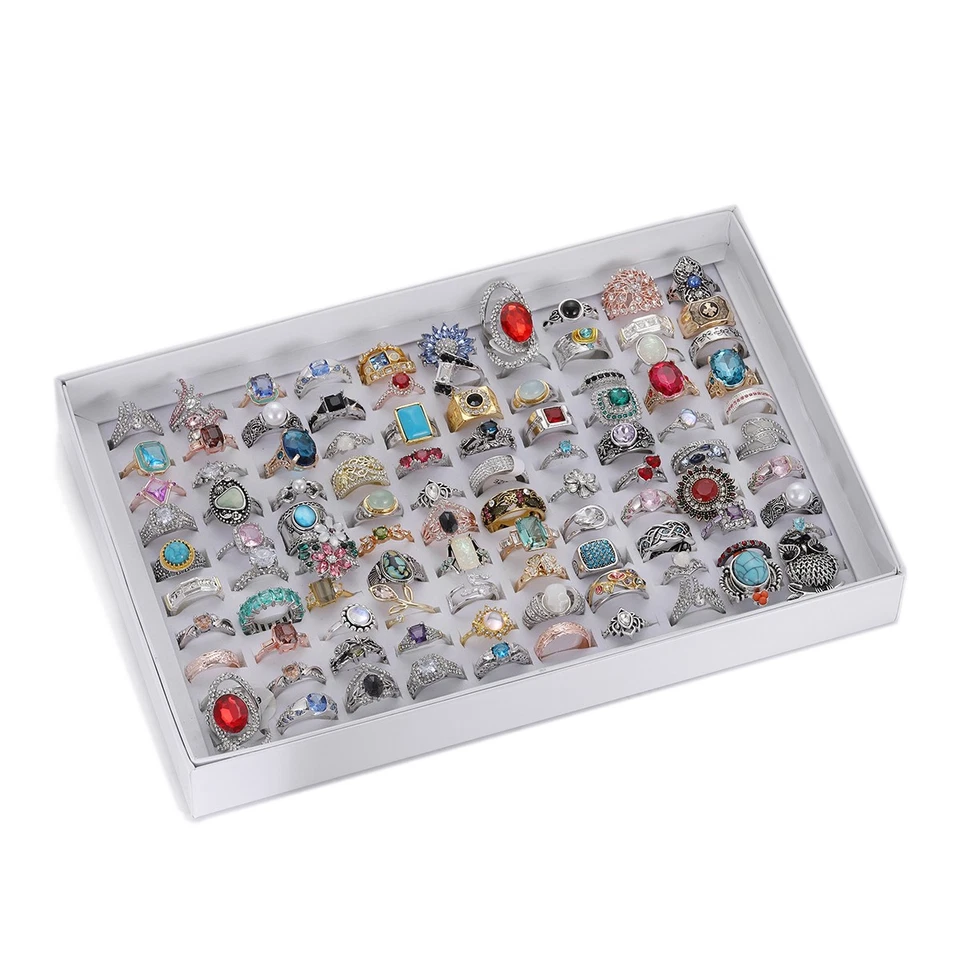 Lote al por mayor de 100 piezas de anillos mixtos vintage para mujeres hombres joyas caja de regalo de Navidad Foto 4 de 4
