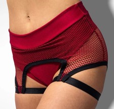 Sorte Coleus Suspender Garter Bottoms Red Pole Ravewear Dancer Fishnet Sz XL