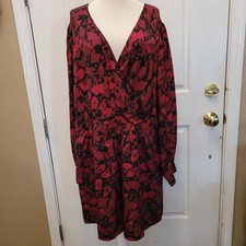 New Asos Jumper Dress Black Red Floral Leaves Print Open Arm Long Sleeve Sz 18