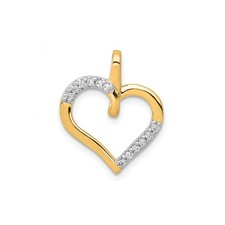 14k Yellow Gold Open Heart Pendant Women White Accents Cubic Zirconia Necklace L