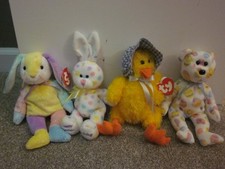 Lot of 4 Ty Easter Beanie Babies Plush - Eggs 2004, Hoppington, Dippy, Bonnie