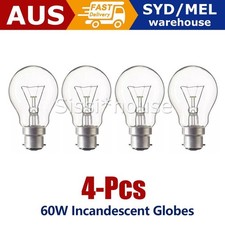 4x 60W Incandescent Light Globes Bulbs B22 Bayonet Warm White Dimmable Clear