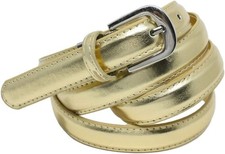 Ceinture cuir vachette fine 2cm ajustable 120cm or YEHMAN classique