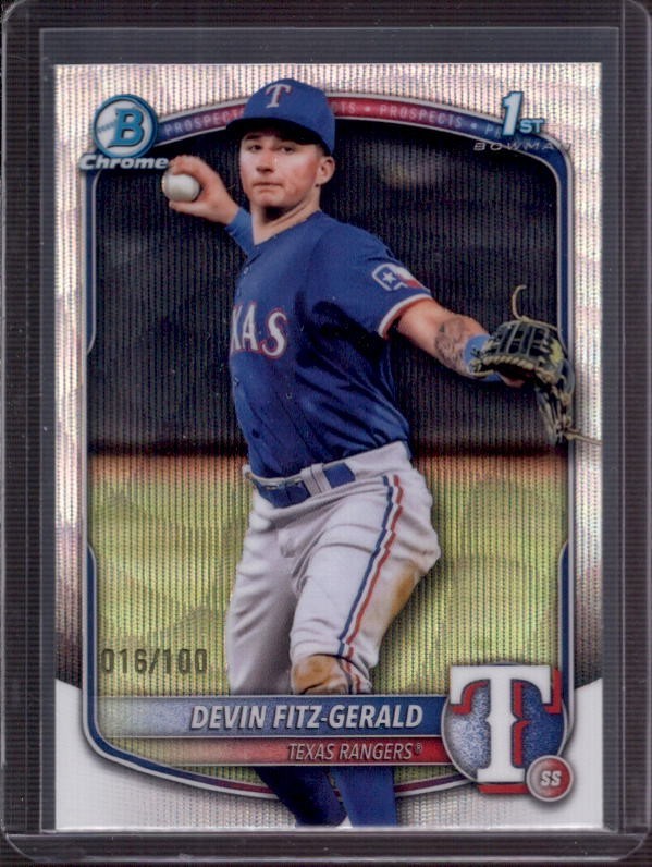 DEVIN FITZ-GERALD 2025 Bowman Chrome 1st #BCP-158 Wave Refractor RC #016/100