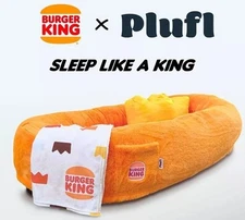 Burger King X Plufl Human Dog Bed Set w/ bk throw blanket and crown pillow NIB