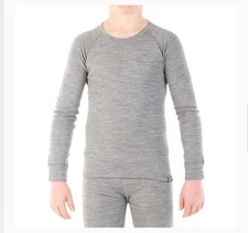 Kids Merino Wool Base Layer Thermal Bottoms Unisex Midweight Winter Gear XS Gray