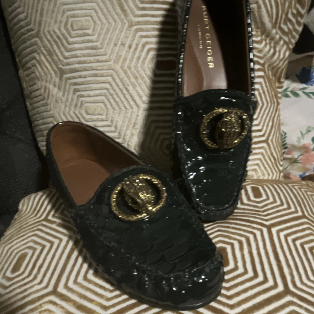 Kurt Geiger Brown Tweed Slip-On Loafers with Gold Chain Kurt Geiger Women main image 3