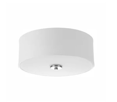 13in. Transitional Brushed Nickel LED Drum Shade Ceiling Light White Linen Shade