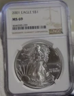 2001 US Silver Eagle $1 NGC MS69