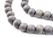 Grey Natural Wood Beads 10mm Round Large Hole 16 Inch Strand