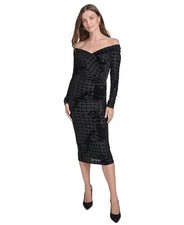 Halston Women's Burnout-Velvet Off-the-Shoulder Dress - Black - 14