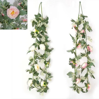 Blumengirlande Künstliche Rosenranken Hängende Rot Rosen Hochzeit 8 Köpfe 2m  - Bild 1 von 4