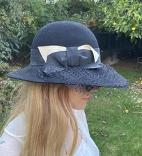 Vintage 70s Betmar Felt Ribbon Mesh Hat Black