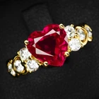 Vivid Pink Rubellite Tourmaline Heart 2.65Ct 925 Sterling Silver 24K Gold Rings