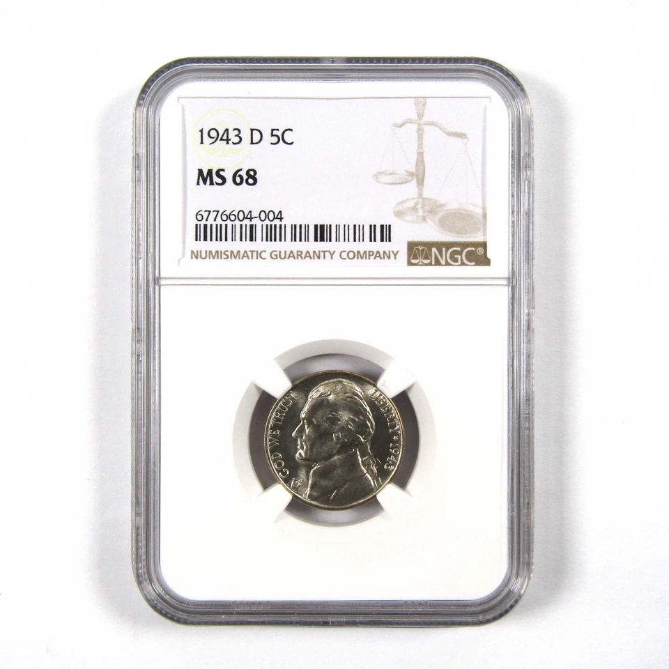 1943 D Jefferson Nickel MS 68 NGC 35 % plata en tiempo de guerra 5c sin circular SKU: I9724