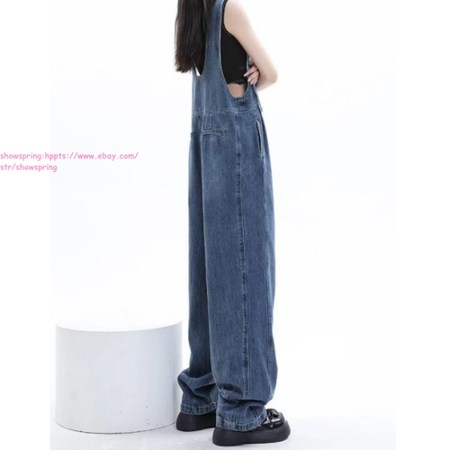 New Retro Women Cotton Denim Bib Overalls Loose Fit Jumpsuit Baggy Rompers Jeans - Picture 14 of 15