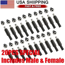 20PC MALE BARREL JACK PLUG FEMALE SOCKET PANEL MOUNT DC 12V POWER CONNECTORS US-