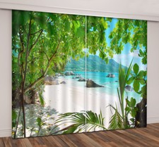 Tropical Leaves Sunny Beach 3D Photo Printing Window Curtains Blockout Fabric