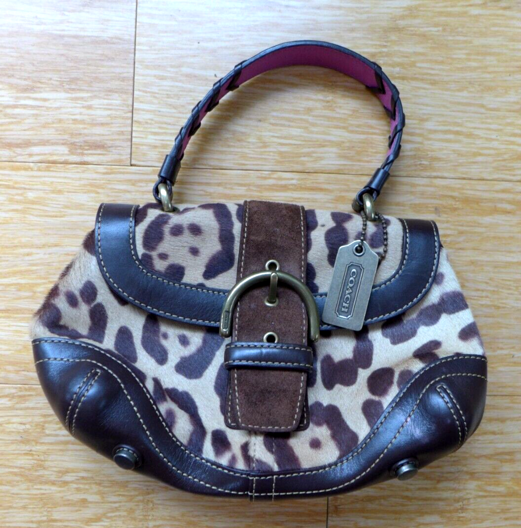 【希少】COACH Python Leather Handbag Leopard COACH #AAQ-9999 Madison Ocelot Framed Expandable HairCalf