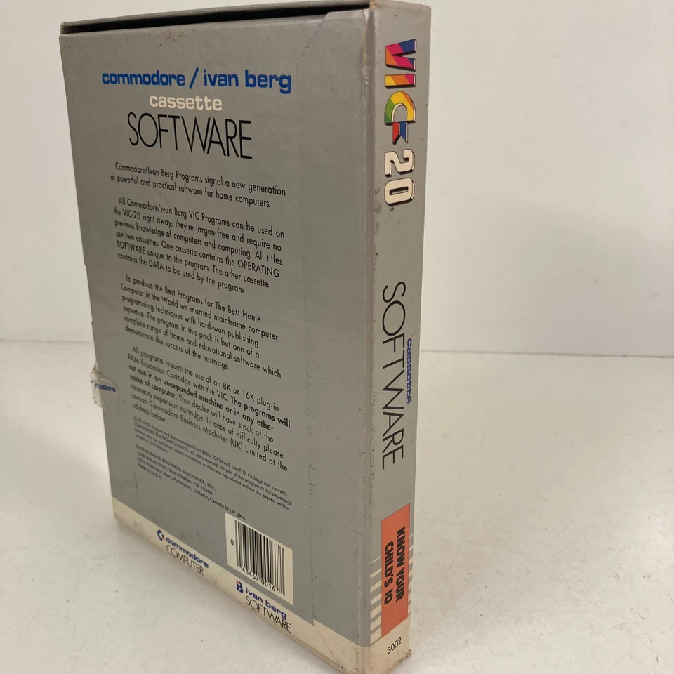 Commodore Vic 20 Cassette Software Know Your Child's IQ 1982 Untested 3503 - Image 4 of 4