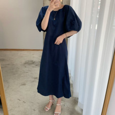 Lady Casual Short Puff Sleeve Dress Solid Loose Party Evening Elegant Chic Cute