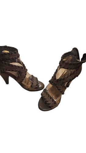 HTF RARE Fergie Womens Ankle Strap Heels Laced Gray Mocha Leather Size 7M - Picture 19 of 23