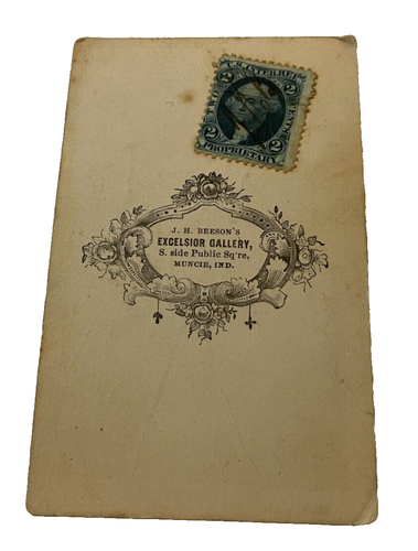 ANTIQUE CDV PHOTO SEATED MAN BUSHY BEARD 2-CENT CIVIL WAR TAX STAMP MUNCIE IN - Picture 3 of 3