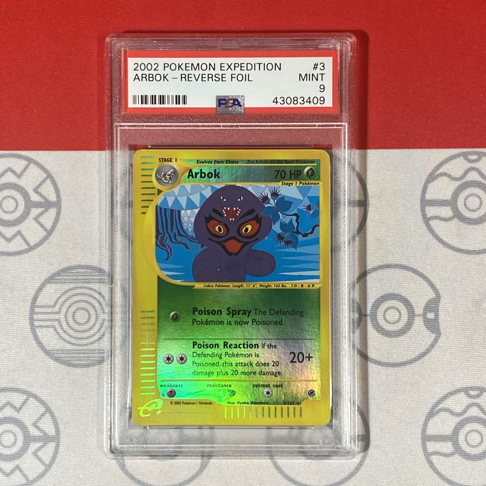 PSA 9 Arbok 3/165 Reverse Holo 2002 Pokemon Expedition 43083409
