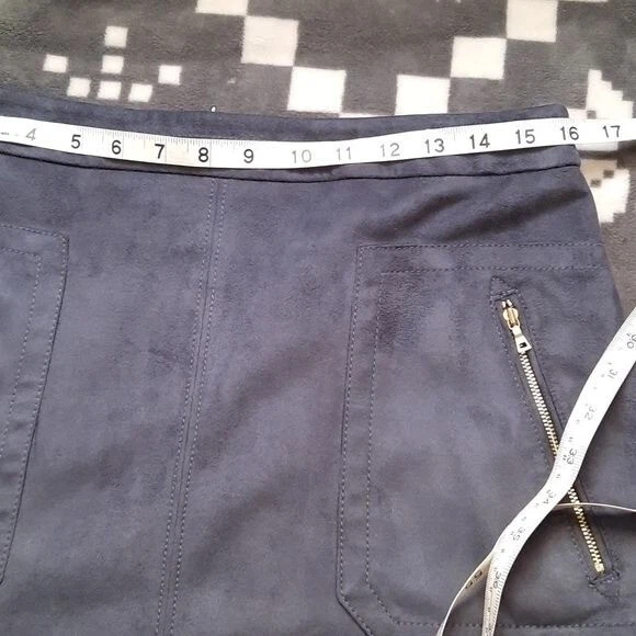 Falda Loft Azul Imitación Gamuza Parche Bolsillos Con Cremalleras Completamente Forrada Línea A Talla 8 Foto 3 de 4