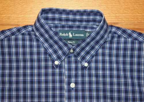 Polo Ralph Lauren Size M Men's L/S Custom-Fit Blue Plaid Button-Down Shirt - Picture 2 of 5