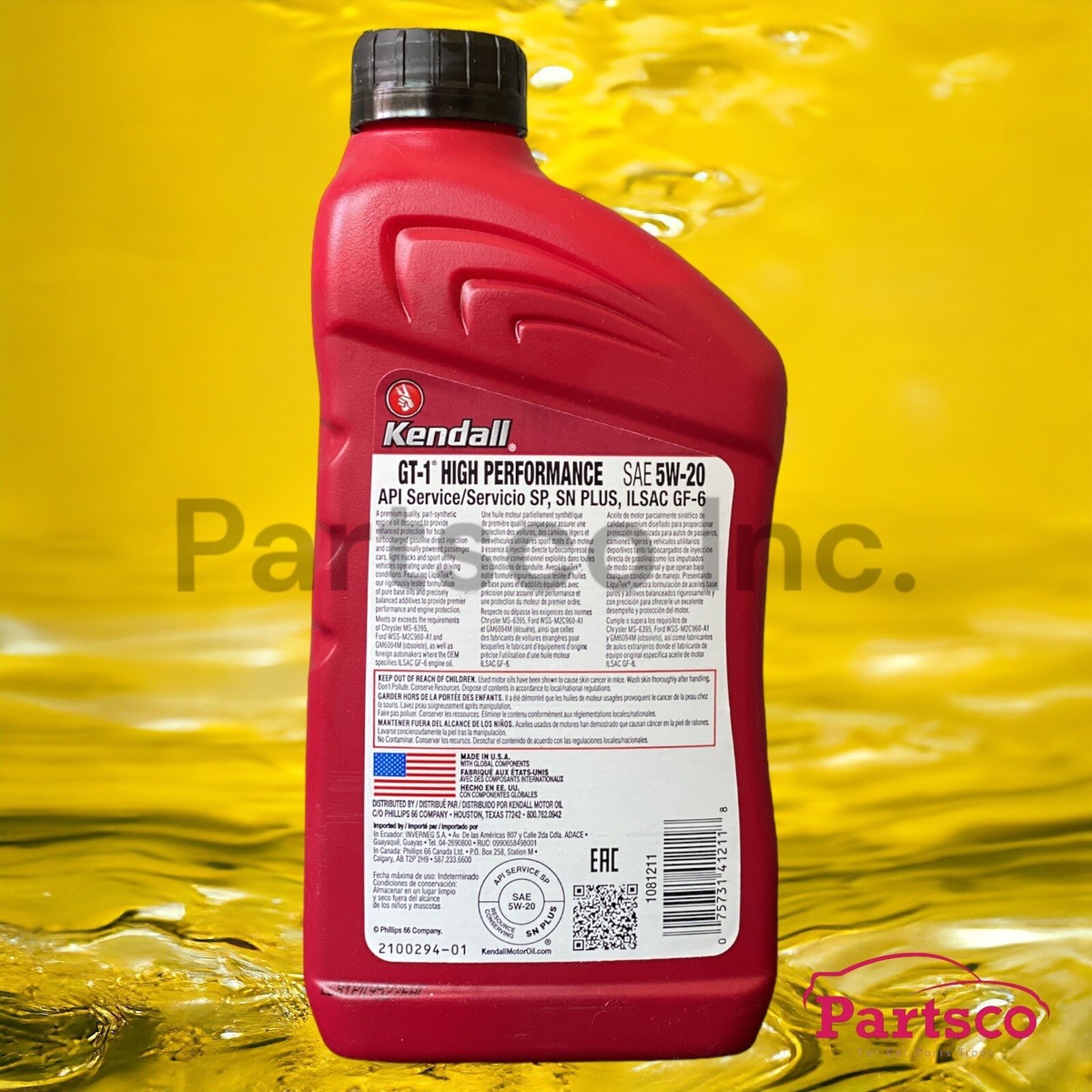 Motor Oil 5W20 Synthetic Blend 8 Quarts Kendall Liquitek GT-1 High